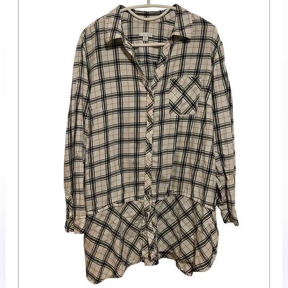 J. Jill Layered Hem Oversized Plaid Button Down Shirt Size 2XL - Picture 2 of 4